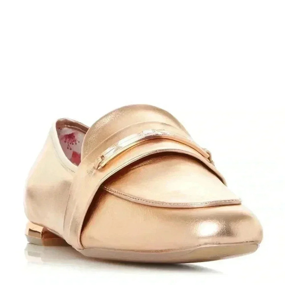 Ted Baker Eliena Snaffle Trim Metallic Golden Leather Loafers- Women- US 9.5 - Picture 2 of 10